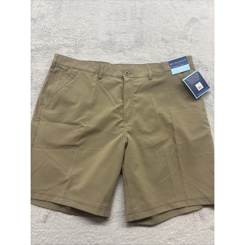 Weekender Mens Performance Casual Travel Shorts Khaki Tan Size 42 Tech Pocket
